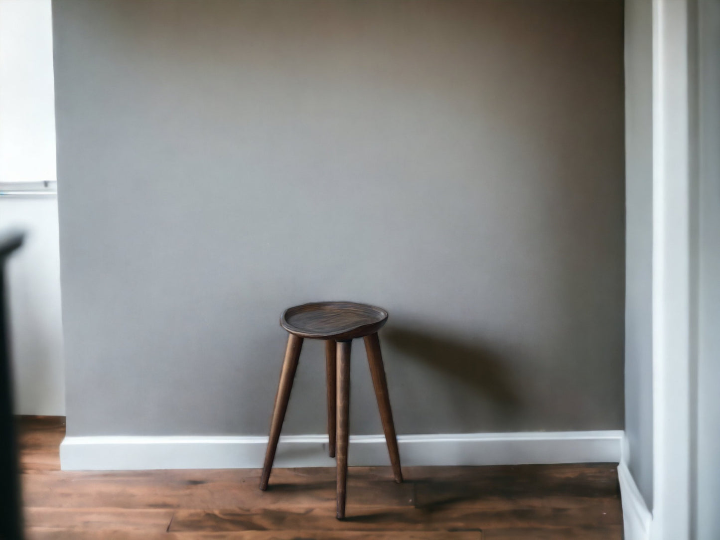 Round Handmade Carved Walnut Stool